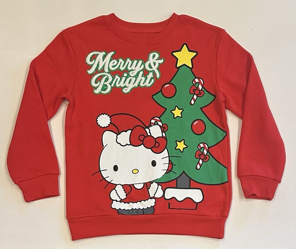 New Girls Hello Kitty Sanrio Christmas Sweatshirt RED Cotton Polyester